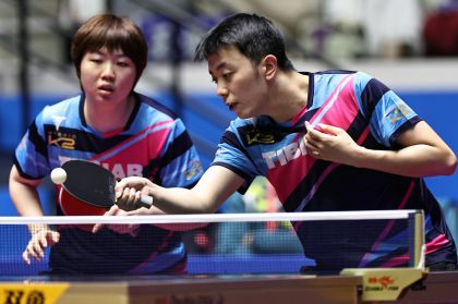 十五运会乒乓球混合双打1/4决赛 江苏队陈垣宇/蒯曼4比0胜湖北队马特/徐嘉忆