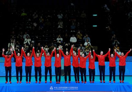 十五运会女子排球成年组决赛  江苏队3比0胜山东队夺冠